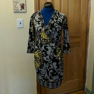 Alfani Black/Gray/Yellow Butterfly Pattern Dress